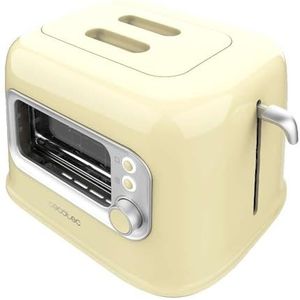 Cecotec Verticale Broodrooster met 2 Brede Gleuven en RetroVision Control Window Geel. 700W, Retro Design, Stofkap, Automatische Uitschakeling en Pop-up, 5 Vermogensniveaus, Geel