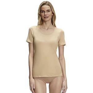 FALKE Dames Daily Comfort 2-pack katoen comfortabel korte mouwen ademend met ronde hals in dubbelpak 2 stuks onderhemd, beige (Camel 4220), XS (2-pack)