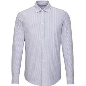 Seidensticker Heren extra slim lange mouwen met button-down kraag zacht gestreept slim business hemd, blauw (12), 36 NL