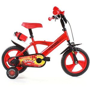 albri Jongens fiets cars 12 inch met zijdelingse stabilisatoren en drinkfles, rood, klein