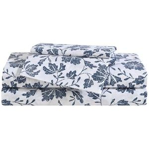 Eddie Bauer - Tweepersoons lakenset, premium katoenen percal beddengoedset, bloemen huisdecoratie, Oeko-Tex gecertificeerd (houtblok bloemen blauw, twin)