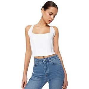 Trendyol Vrouwen ontwerpen regelmatig Bodycon vierkante kraag geweven hemd, Ecru, XXS