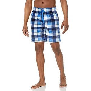 IZOD Heren Lite Touch Fleece Slaap en Lounge Short, Blauw/Wit Plaid, L