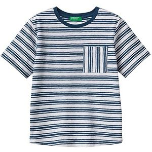 United Colors of Benetton T-shirt voor jongens, Meerkleurig gestreept wit en blauw 912, 3 Jaar