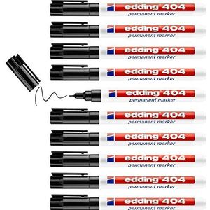 edding 404 permanent marker - zwart - 10 stiften - fijne ronde punt 0,75 mm - watervast, sneldrogend - wrijfvast - voor karton, kunststof, hout, metaal, glas