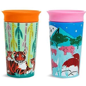 Munchkin Miracle 360° Wildlove Sippy Cup, 9Oz/266Ml, Rhino And Tiger, 2 Pack