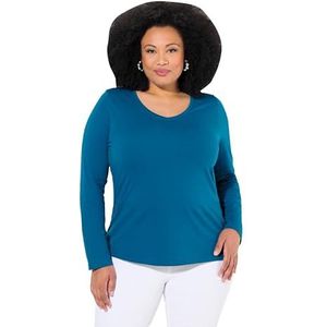 Ulla Popken Damesshirt met lange mouwen, blauwgroen, 46/48 NL