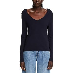 ESPRIT Pullover met afgeronde V-hals, Donkerblauw, M