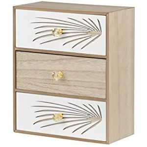 Adda Home Sieradendoos, Paulownia fineer/grenenhout/MDF, natuur/wit/goud, 24 x 12 x 29 cm