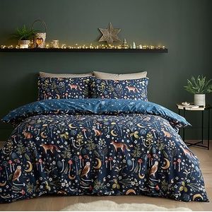 Catherine Lansfield Betoverde Twilight Animals omkeerbare kingsize dekbedovertrekset met kussenslopen, marineblauw