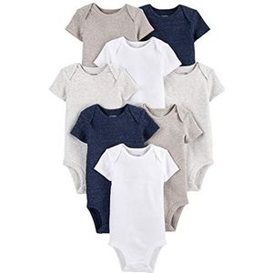 Simple Joys by Carter's Neutrale rompertje met korte mouwen voor baby's (pak van 8, Navy Heather/Wit/Havermout, prematuur