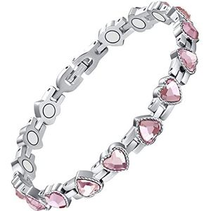 Unisex Titanium stalen magnetische armband hart en zirkonia magneet armband verstelbare maat diamant magnetische armband (roze diamant)