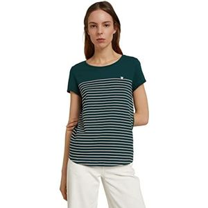 TOM TAILOR Denim Dames Gestreept T-shirt met hartprint 1012686, 18815 - Green Rose Stripe, L