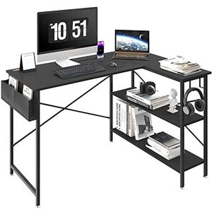 VEVOR Work Gaming Desk met opbergplanken, tas, telefoonsleuf, P2-klasse spaanplaat, zwart, 119 cm