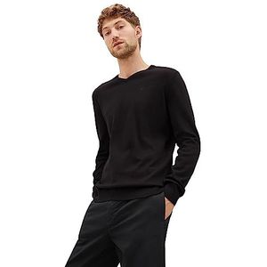 TOM TAILOR Mannen Basic trui 202212 Strickpullover V-Ausschnitt, 29999 - Black, M