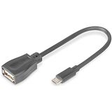 DIGITUS USB 2.0 adapterkabel - 0,2 m - USB Micro B (St) naar USB A (Bu) - 480 Mbit/s - USB-adapter - Blister - Zwart