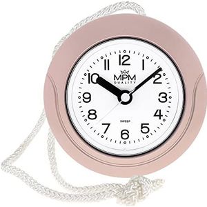 MPM Quality Design badkamerklok van kunststof, kwartsuurwerk Sweep, 3-5 ATM waterdicht, roze, Ø 135 mm, ook geschikt voor buiten en als badkamerklok, zwembadklok, keukenklok