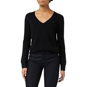 Tommy Hilfiger Dames Wol Cashmere V-NK Sweater Truien, Zwart, XXS