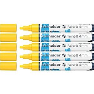 Schneider Paint-It Acrylstiften (met 4 mm ronde punt, hoogdekkende acrylverf voor hout, canvas, steen en nog veel meer.) 5-pack, geel