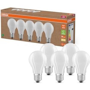 OSRAM Zeer efficiënte LED-lampen met energie-efficiëntieklasse A,Voordeelverpakking met 5 lampen, vervangt conventionele 60W gloeilampen, warm wit (2700K), E27, matglas
