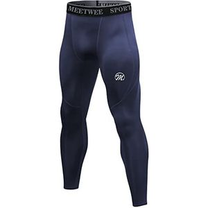 MEETWEE Heren Compressie Leggings, Running Panty Cool Dry Base Layer Bodem Sportbroek voor Workout Training Jogging, Blauw-lang, M