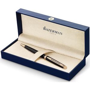 Waterman Hémisphère-balpen | Matzwart met 23-karaats gouden afwerking | Medium punt | Blauwe inkt | Geschenkverpakking