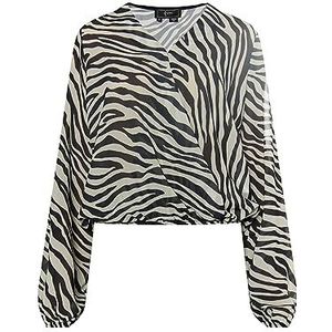 TAXIEN Damesblouse met zebraprint, wit, zwart, XS