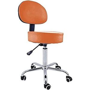 QUIRUMED Kruk met rugleuning, verchroomde sokkel, 5 wielen en gasverhoging oranje