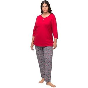 Ulla Popken, Dames, grote maten, pyjama, Houndstooth, salsa, 46-48 grote maten