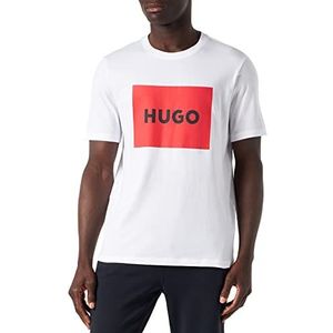 HUGO Heren Dulive222 T-shirt van katoen met rood logo-label, White100, S