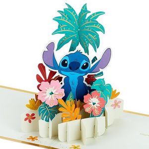 Hallmark Disney Lilo & Stitch, 3D & pop-up kaart voor elke gelegenheid, steek met Hawaiiaanse bloemen, verjaardag, Vaderdag, dochter, zoon, kleindochter, kleinzoon, goud