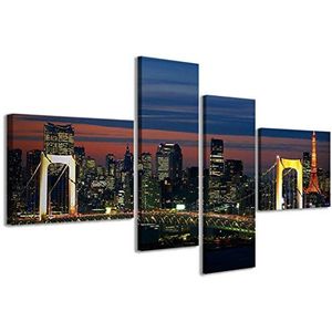 Kunstdruk op canvas, Japanse brug, Japanse brug van Japan, moderne afbeeldingen van 4 panelen, klaar ingelijst, 160 x 70 cm