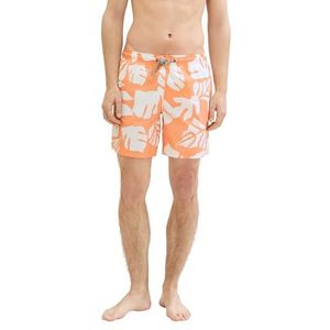 TOM TAILOR Denim Zwemshorts voor heren, 35052 - Oranje Wit Grote Bladeren Print, XXL