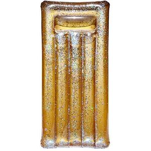 Jet Lag DI9015 Opblaasbaar luchtbed goud transparant met gouden glitter PVC H22 x 82 x 181 cm