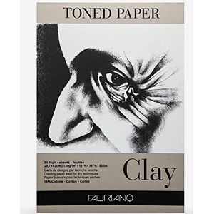 Fabriano Honsell 19100499 Fabriano Toned Clay Tekenblok, DIN A3, 50 vellen, 120 g/m², grijs tekenpapier met 15% katoenaandeel, natuurlijk oppervlak, voor alle droogtechnieken
