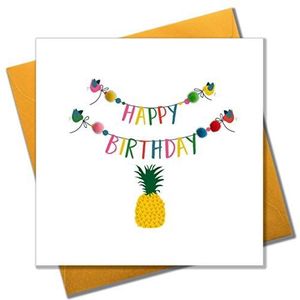 Pom Pom""Birdies/Bunting/Pineapple Gelukkige Verjaardag"" wenskaart
