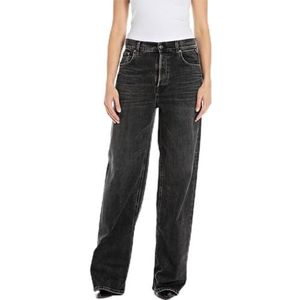 Replay Dames Wide Leg Jeans Cary, 097, donkergrijs, 30W x 32L