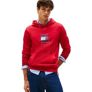 Tommy Hilfiger Heren LINEAR FLAG GRAPHIC HOODIE MW0MW41332 Pullover Hoodie, Rood, XS, Rood (Medium Rood), XS