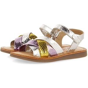 Driekleurige sandalen van metallic leer in roségoud en dierenprint voor meisjes, Foema gorro graduación, 31 EU