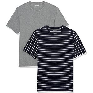 Amazon Essentials Heren Slim-Fit T-shirt met korte mouwen en ronde hals, set van 2, grijs heather/navy strepen, XS
