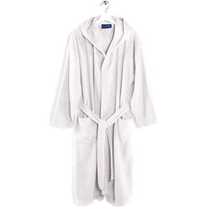Caleffi Minorca Badjas voor volwassenen, uniseks, met capuchon, van 100% zachte badstof, 400 g/m², wasbaar in de wasmachine op 40 °C, wasdroger, maat S, kleur wit