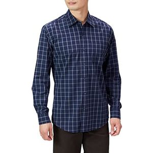 Amazon Essentials Men's Casual poplin overhemd met normale pasvorm en lange mouwen, Marineblauw Vensterruit, S