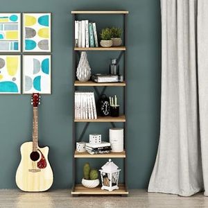 Homemania Primon-boekenkast met plank, voor muur, kantoor, studio, walnoot, zwart van hout, metaal, 51 x 30 x 162 cm, FLY171042