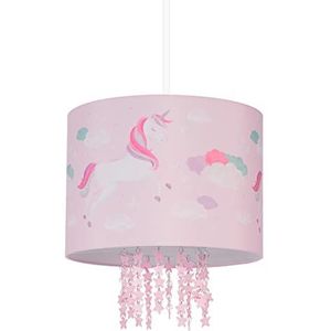 Relaxdays hanglamp kinderkamer, lampenkap met eenhoorn, H x Ø: 158 x 35 cm, E27, ronde kinderlamp, babykamer, roze