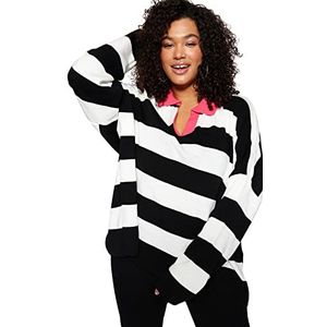 Trendyol Dames GESTREFT Lange Mouwen Ontspannen Sweater in Plus Size, roze, 5XL