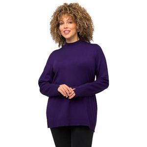 Ulla Popken Dames, opstaande kraag, lange mouwen, geribbelde manchetten pullover, Diep violet, 46/48 Grote maten