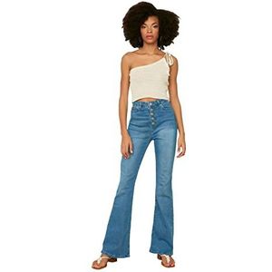 Trendyol Vrouwen Jeans Hoge taille Flare jeans met open blauwe voorkant, Doorschijnend blauw, 32