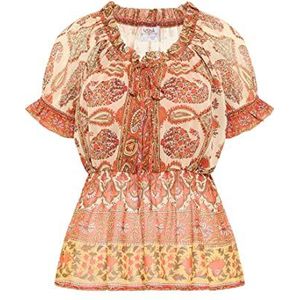 usha FESTIVAL Dames blouseshirt met ruches mouwen 17226569-US040, oranje meerkleurig, XL, Oranje meerkleurig., XL