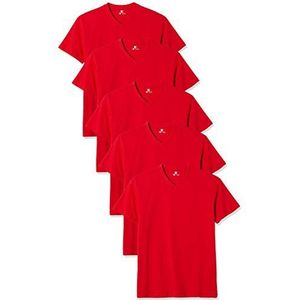 Lower East Heren T-shirt met V-hals, gemaakt van 100% katoen, Rood, set van 5, S