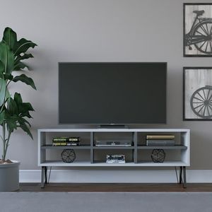 Hanah Home Stijlvolle tv-standaard met wandmontage-optie, wit & antraciet, 120 x 25 x 46,6 cm, 100% melamine gecoat deeltjesbord, 18 mm dik, meerdere planken voor moderne woonruimtes